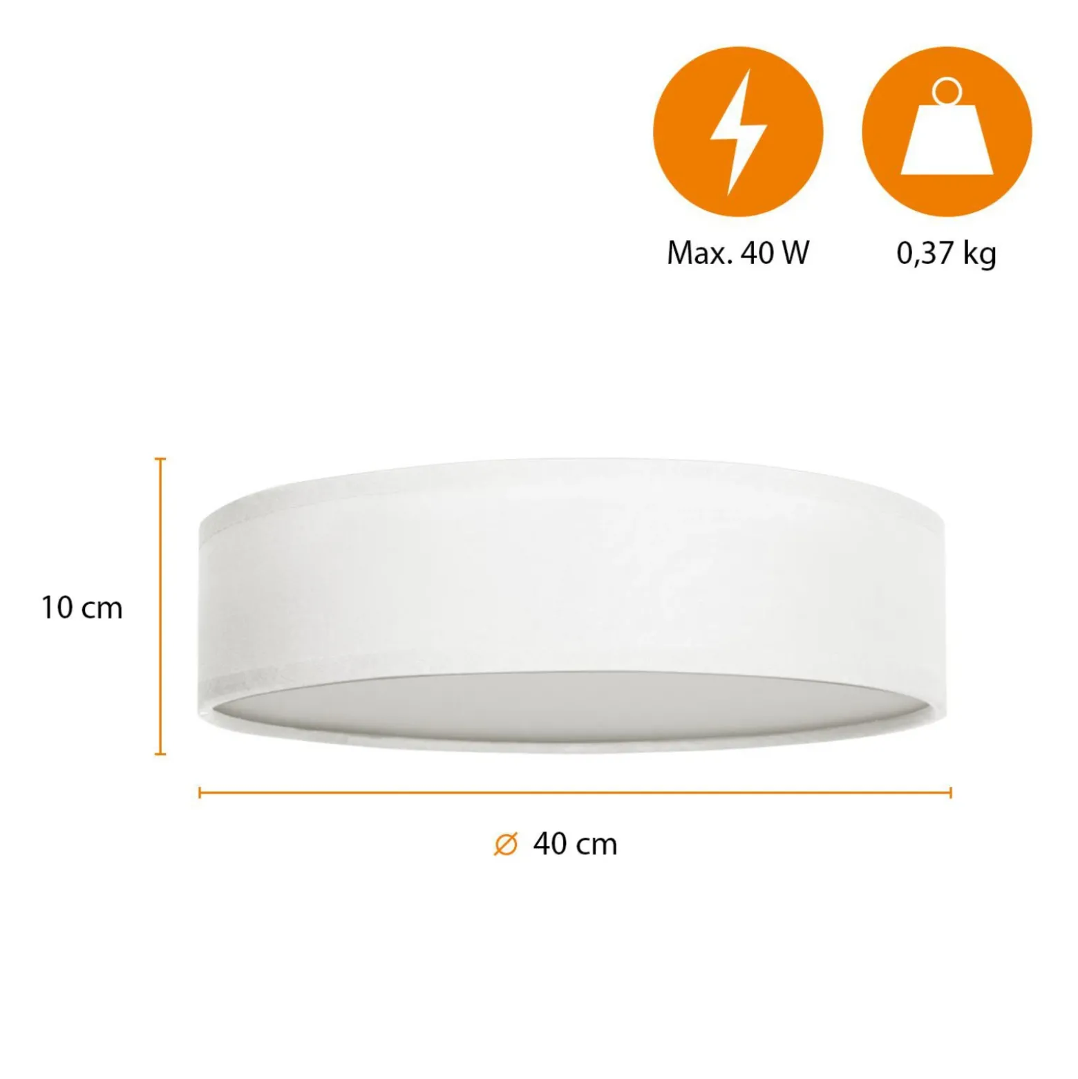 Plafón de techo Dream, Ø 40 cm, textil, blanco