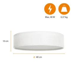 Plafón de techo Dream, Ø 40 cm, textil, blanco