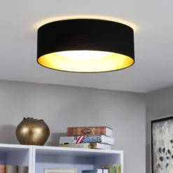 Plafón de tela Coleen negro con interior dorado