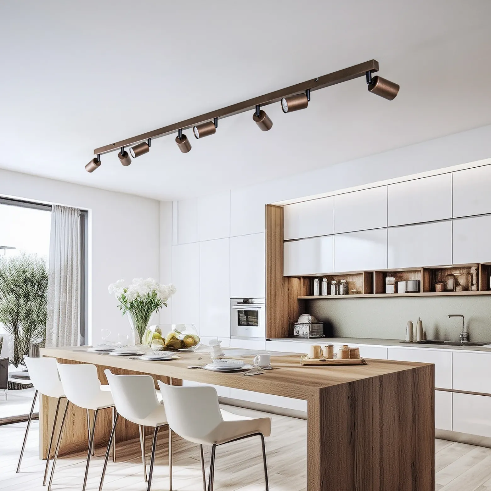 Plafón downlight Top, regulable, marrón, 8 luces lineales
