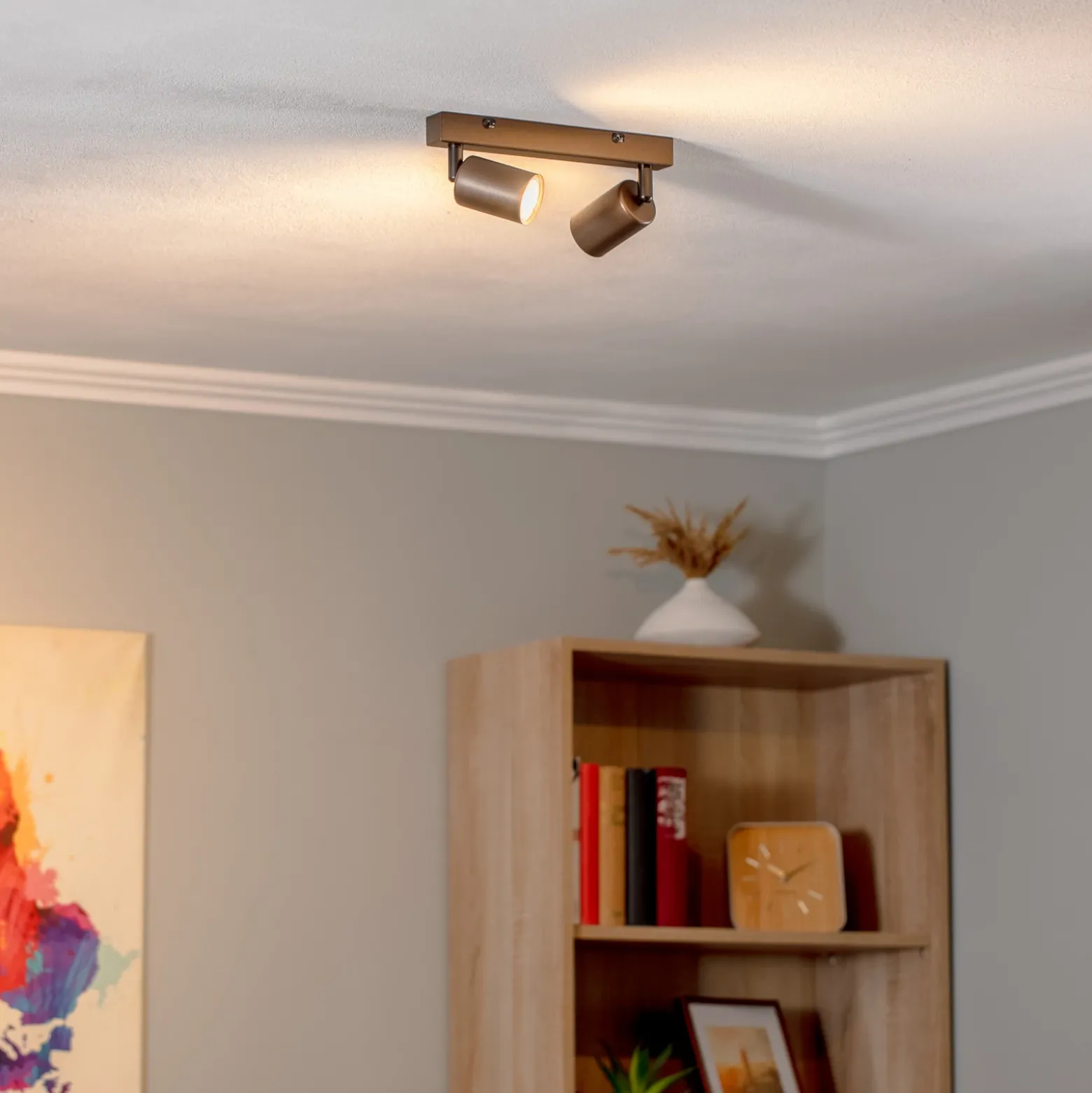 Plafón downlight Top, regulable, marrón, lineal de 2 luces