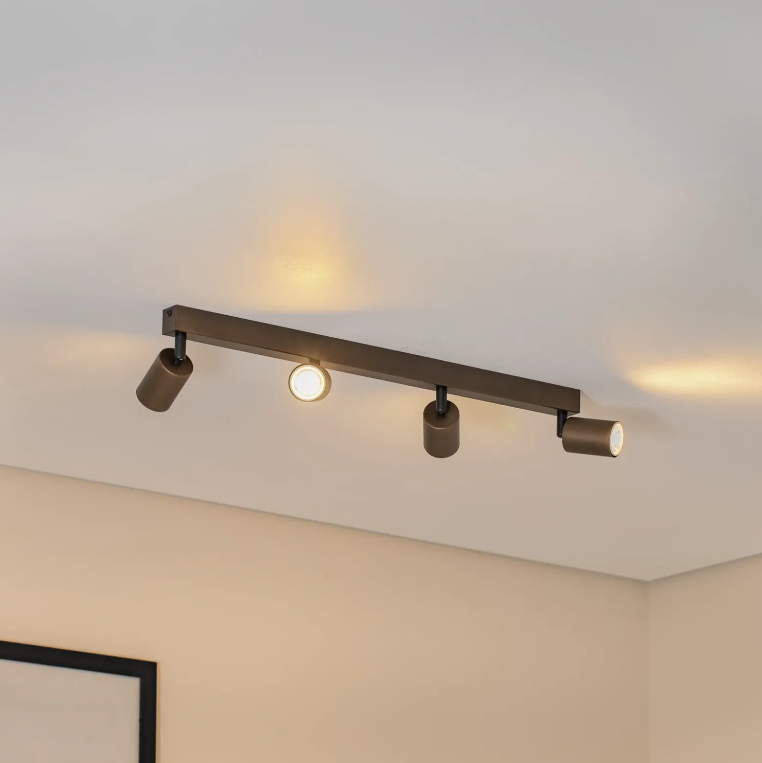 Plafón downlight Top, regulable, marrón, 4 luces lineales