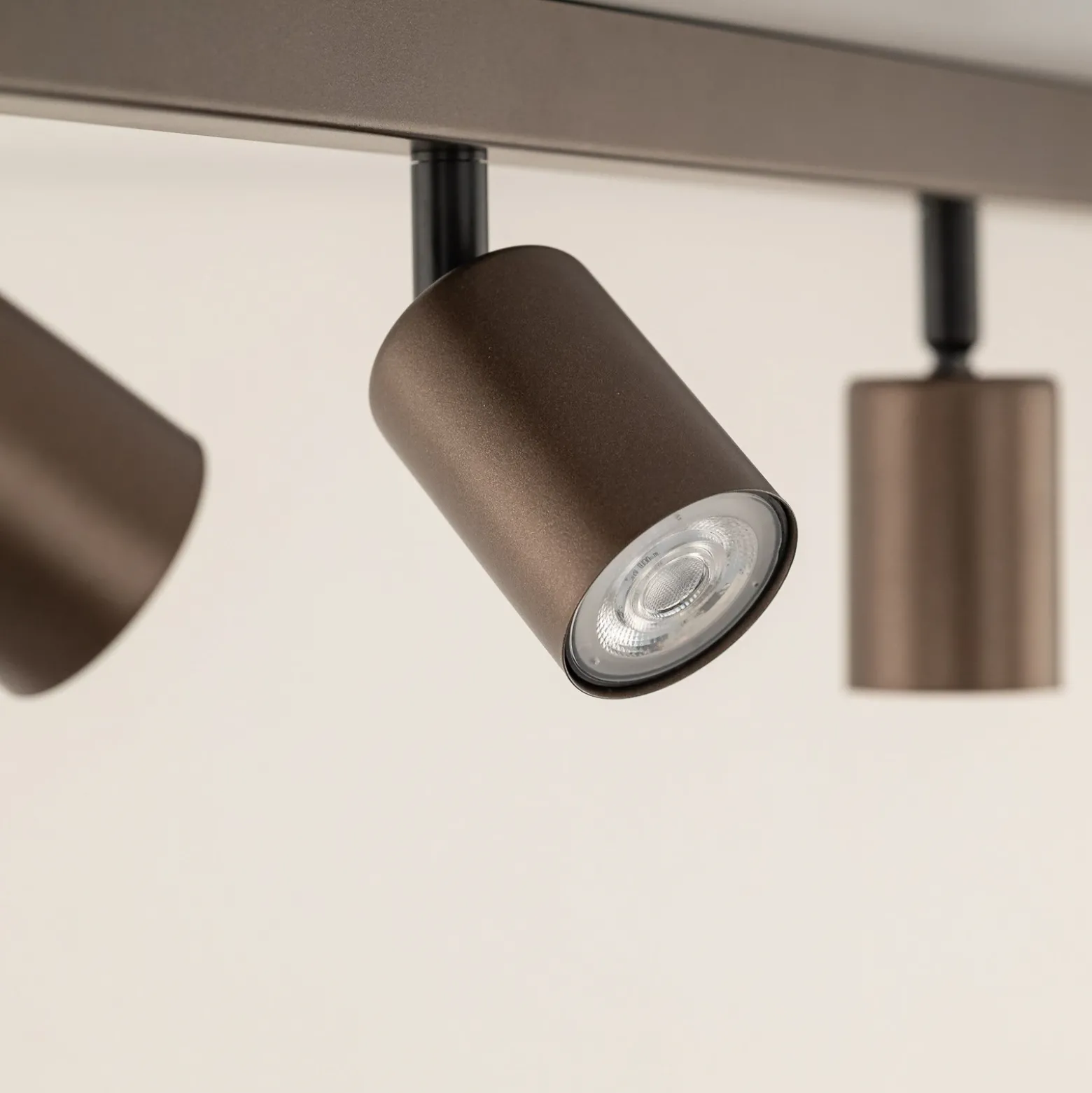 Plafón downlight Top, regulable, marrón, 6 luces lineales