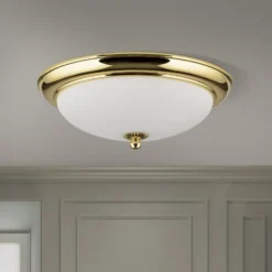 Plafón Empire, Ø 35,5 cm, dorado, cristal opal esmerilado