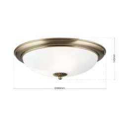Plafón Empire, Ø 48 cm, latón envejecido, cristal opal mate