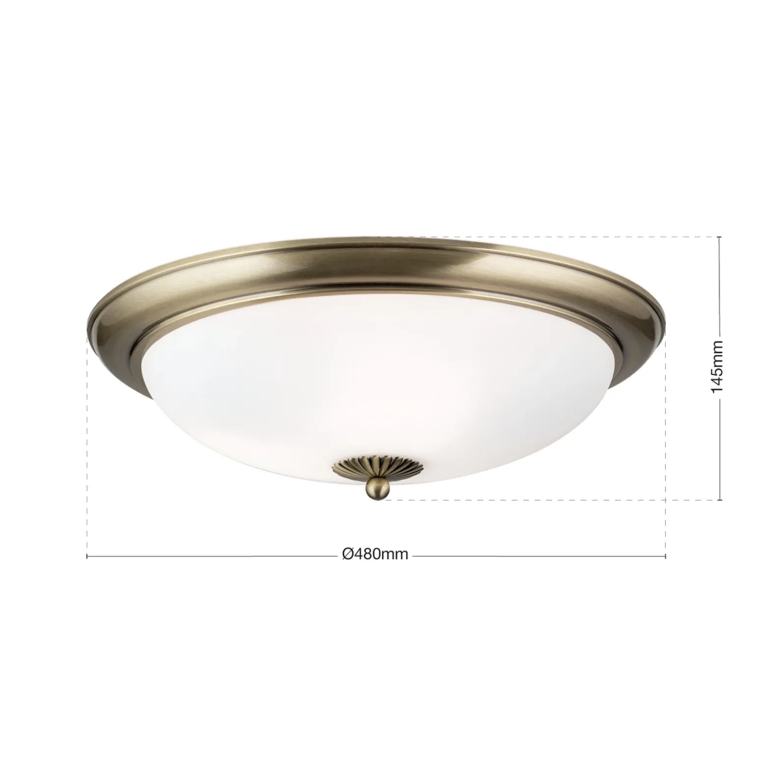 Plafón Empire, Ø 48 cm, latón envejecido, cristal opal mate