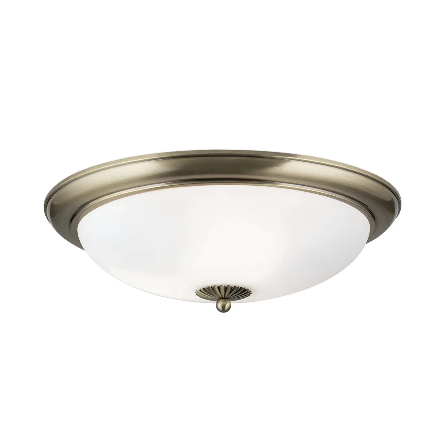 Plafón Empire, Ø 48 cm, latón envejecido, cristal opal mate