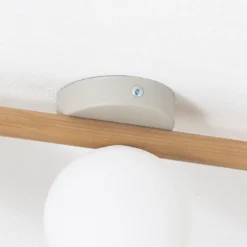 Plafón Estera, cristal opal, madera, 3 luces