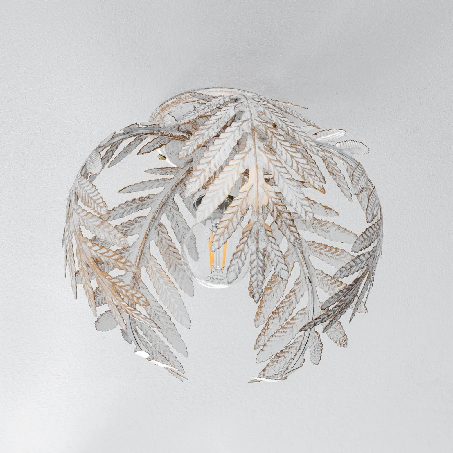 Plafón Felce en forma de helecho, marfil, Ø 25 cm