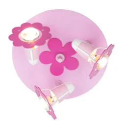 Plafón Flores, rosa, redondo, 3 luces