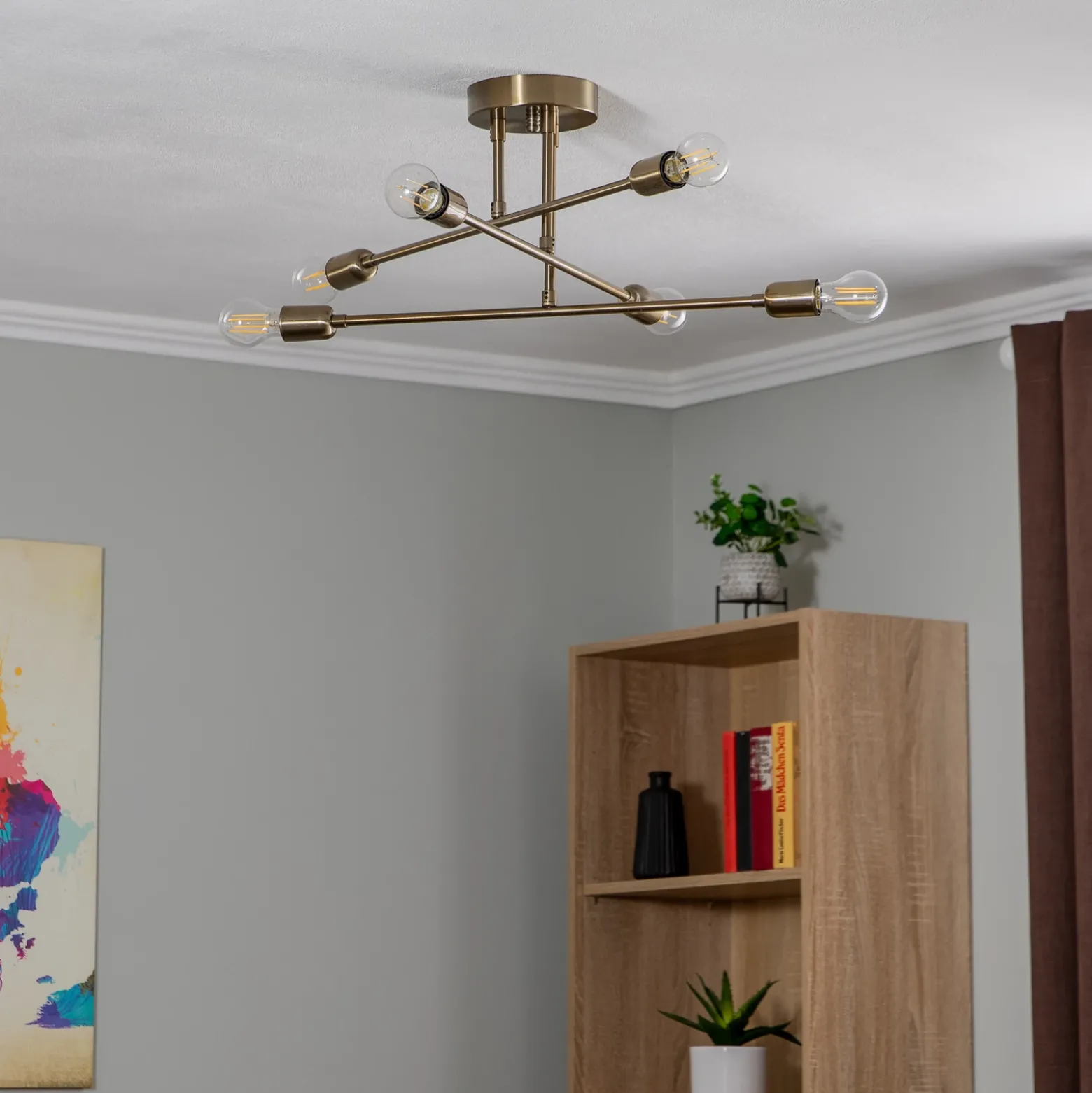 Plafón Flor 176, 6 luces, oro envejecido
