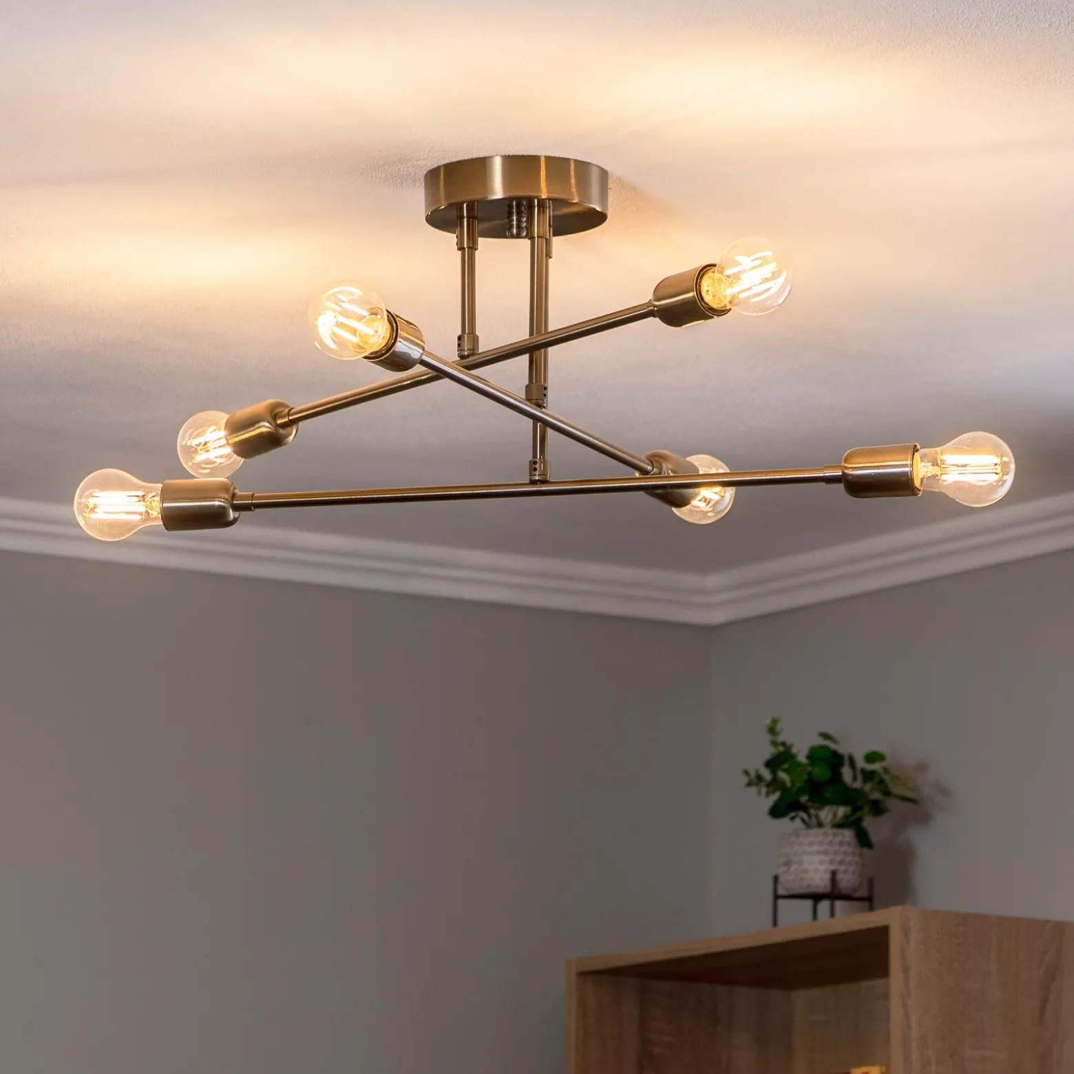 Plafón Flor 176, 6 luces, oro envejecido