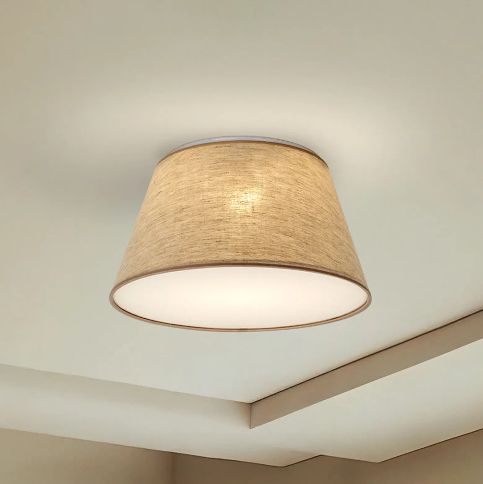 Plafón Formo, beige, lino, Ø 38 cm, E27