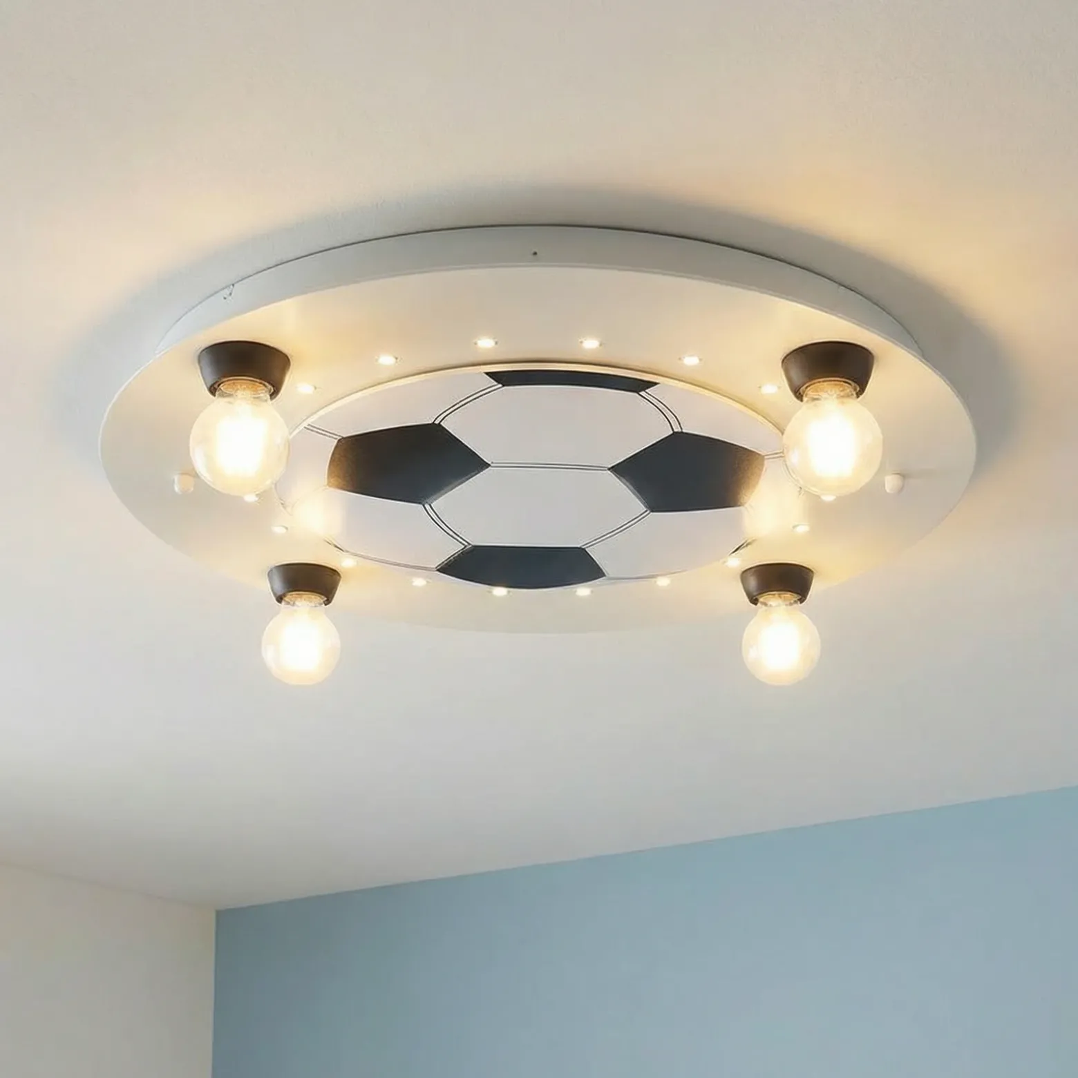 Plafón Fútbol, 4 luces, plata-blanco