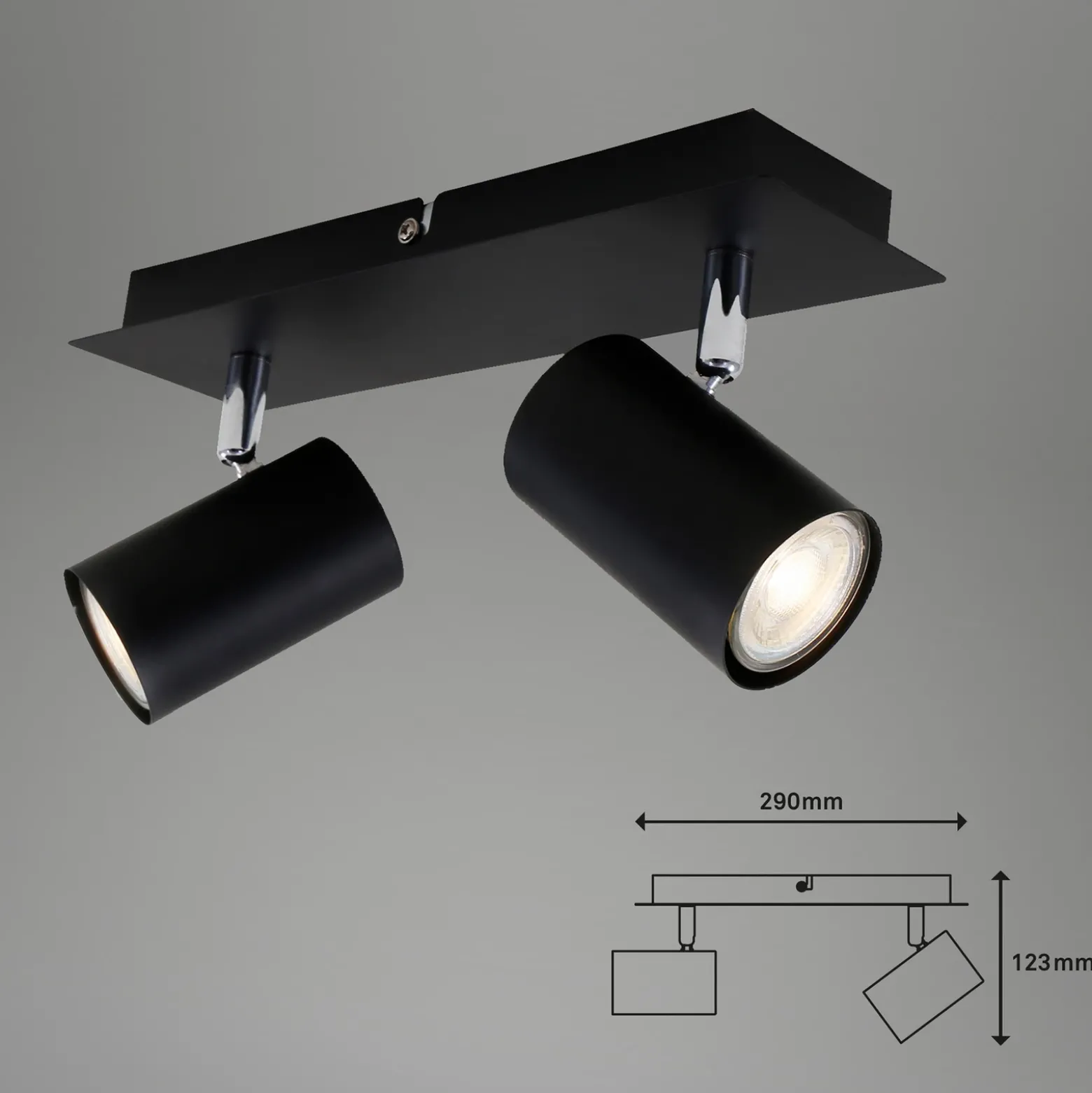Plafón 2857-025, giratorio, 2 luces, negro
