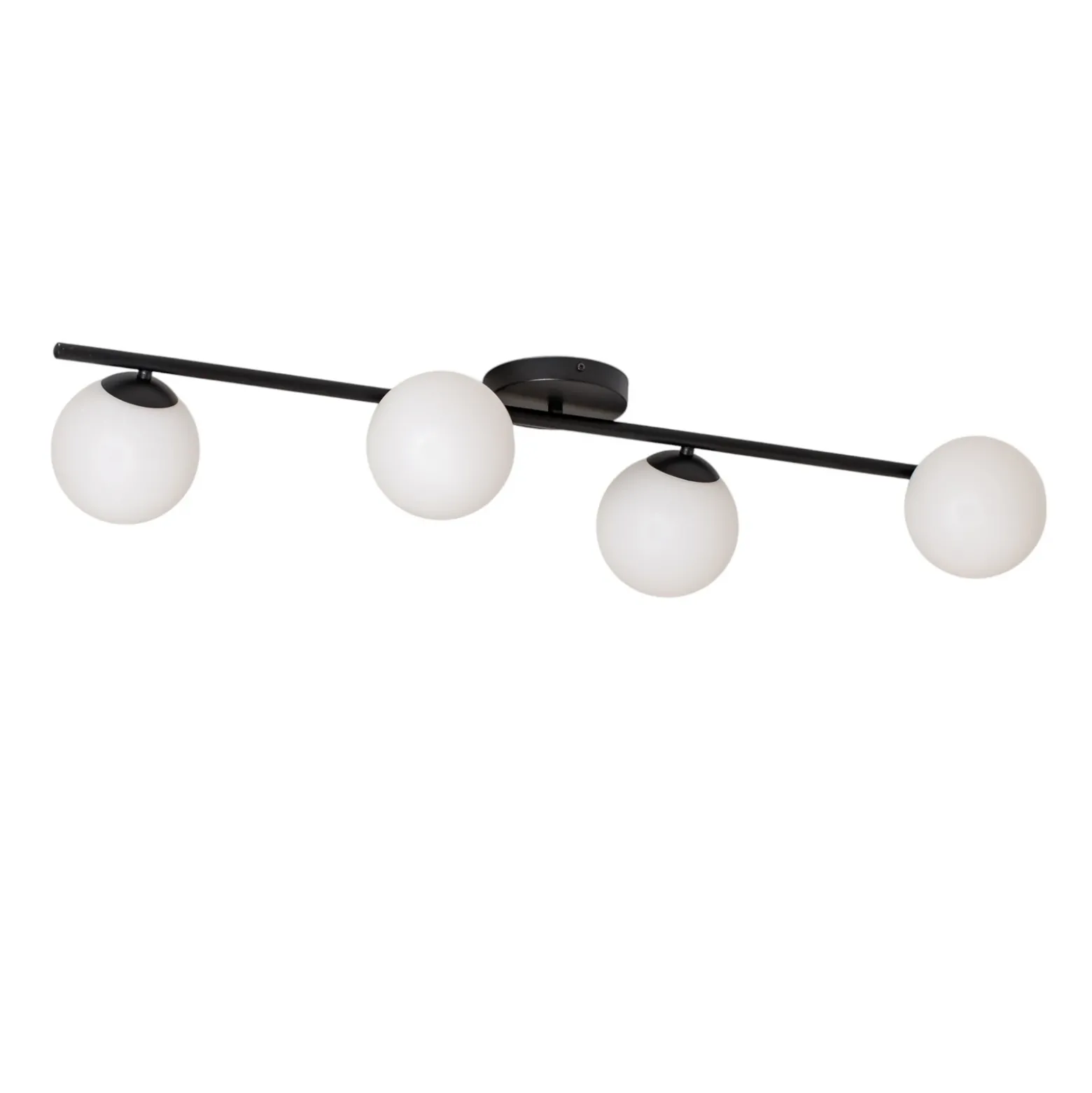 Plafón Glassy, 4 luces, lineal, negro/ópalo