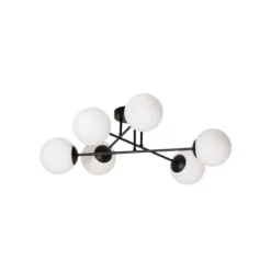 Plafón Glassy, 6 luces, negro/ópalo