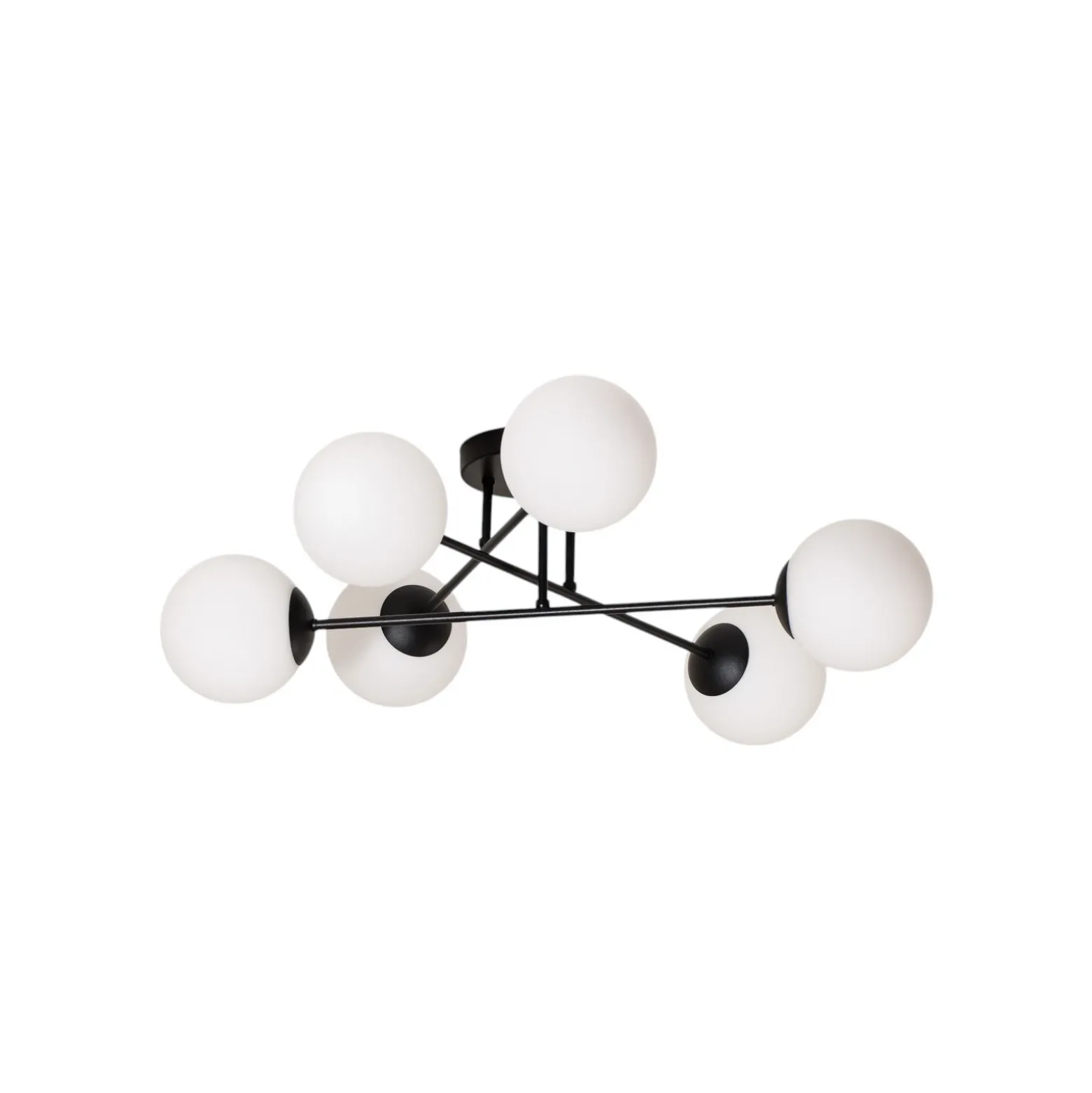Plafón Glassy, 6 luces, negro/ópalo
