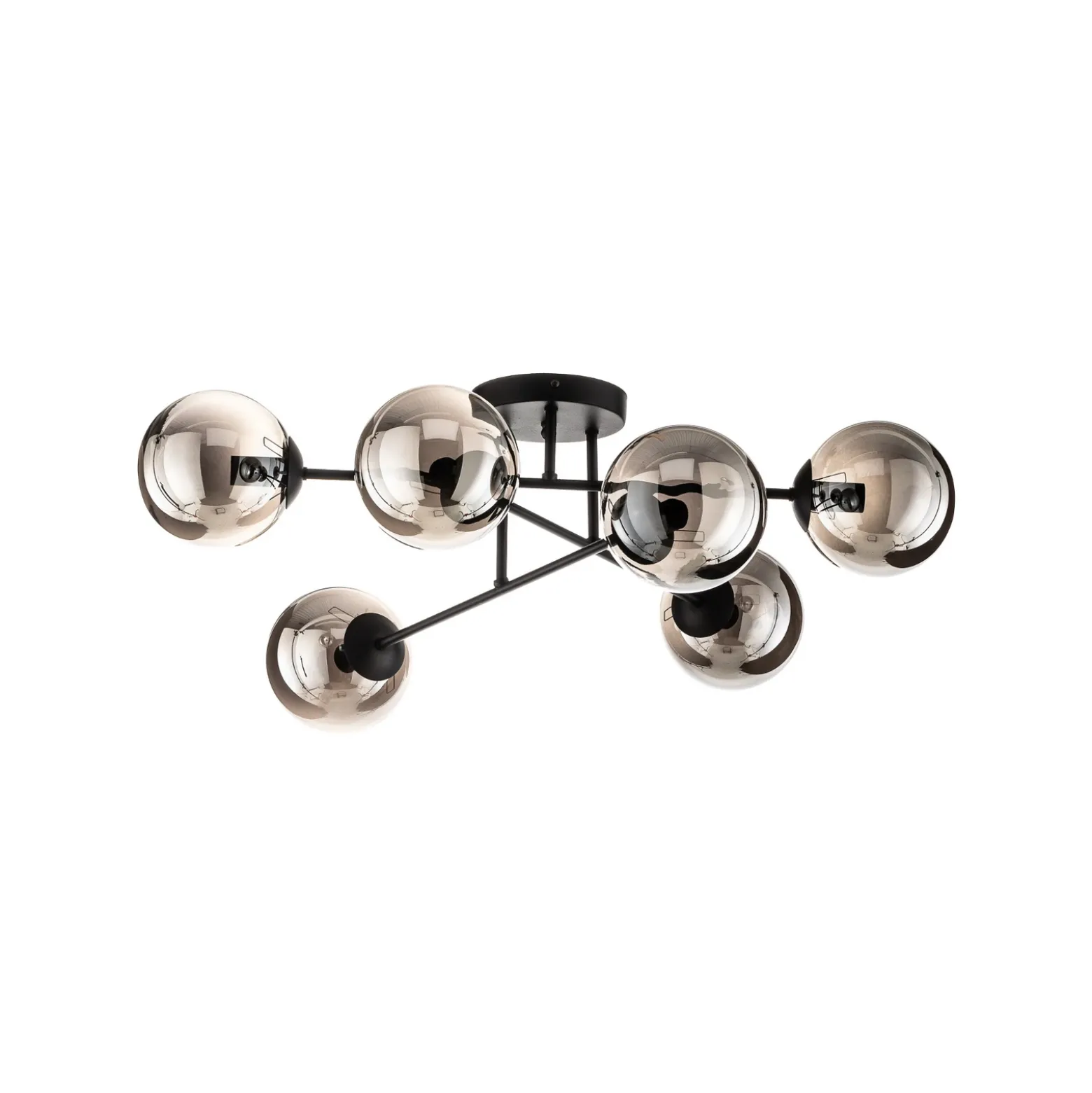 Plafón Glassy, negro, grafito, cristal, 6 luces, E14