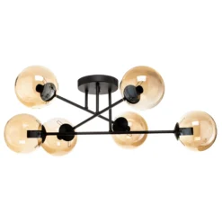 Plafón Glassy, negro, ámbar, cristal, 6 luces, E14