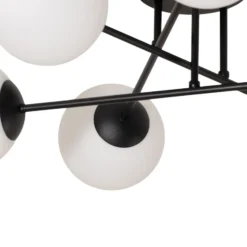 Plafón Glassy, negro/ópal, 75 cm, 6 luces.