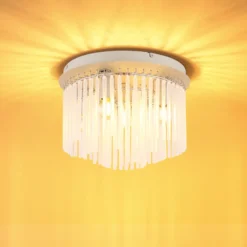 Plafón Gorley, blanco/arena, cristal, Ø 32 cm, 5 luces, E14