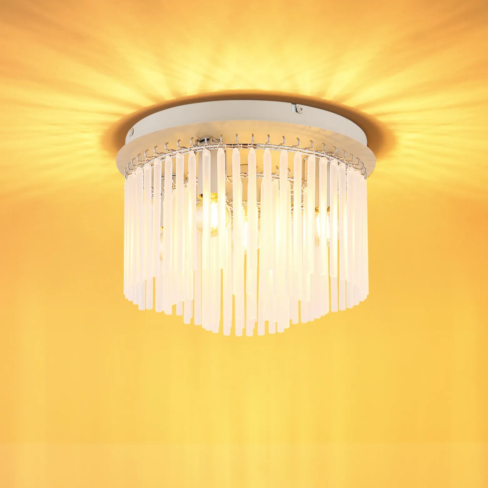 Plafón Gorley, blanco/arena, cristal, Ø 32 cm, 5 luces, E14