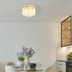 Plafón Gorley, blanco/arena, cristal, Ø 32 cm, 5 luces, E14