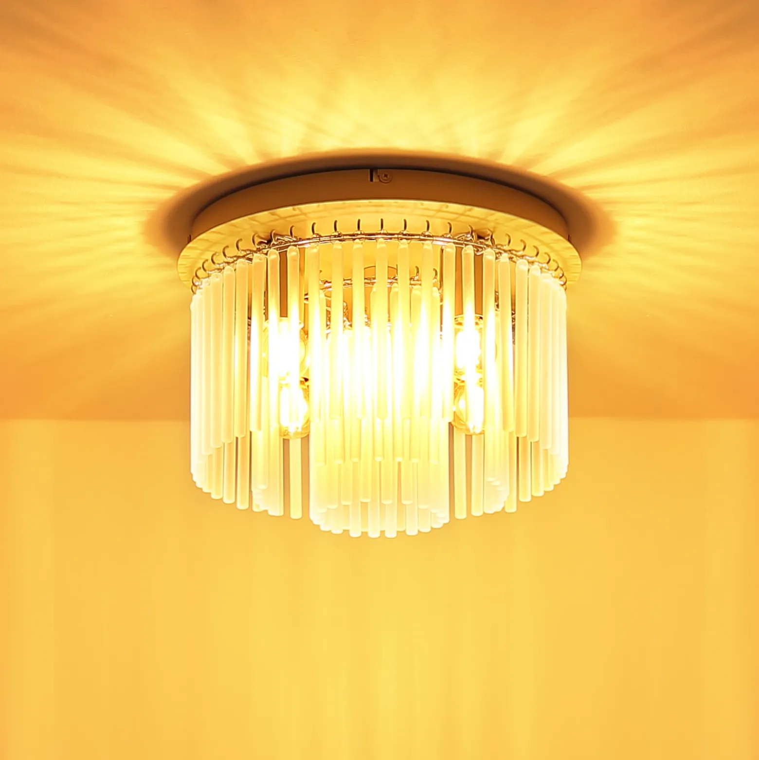 Plafón Gorley, blanco/arena, cristal, Ø 32 cm, 5 luces, E14