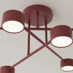 Plafón HALO, rojo oscuro, Ø 60 cm, 6 luces, metal, GX53