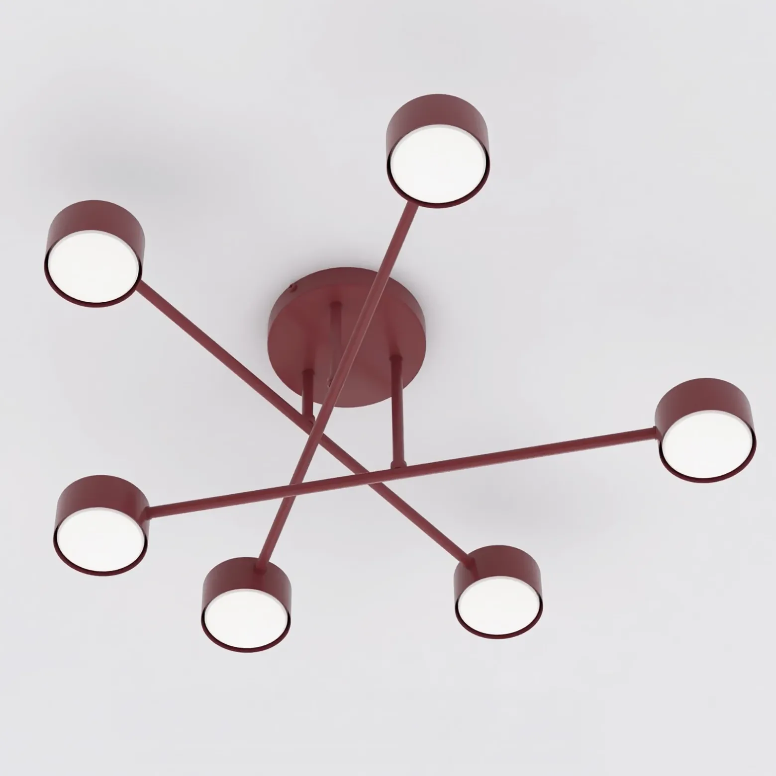 Plafón HALO, rojo oscuro, Ø 60 cm, 6 luces, metal, GX53