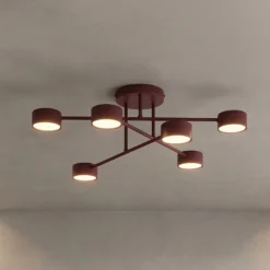 Plafón HALO, rojo oscuro, Ø 60 cm, 6 luces, metal, GX53