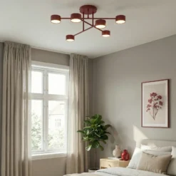 Plafón HALO, rojo oscuro, Ø 60 cm, 6 luces, metal, GX53