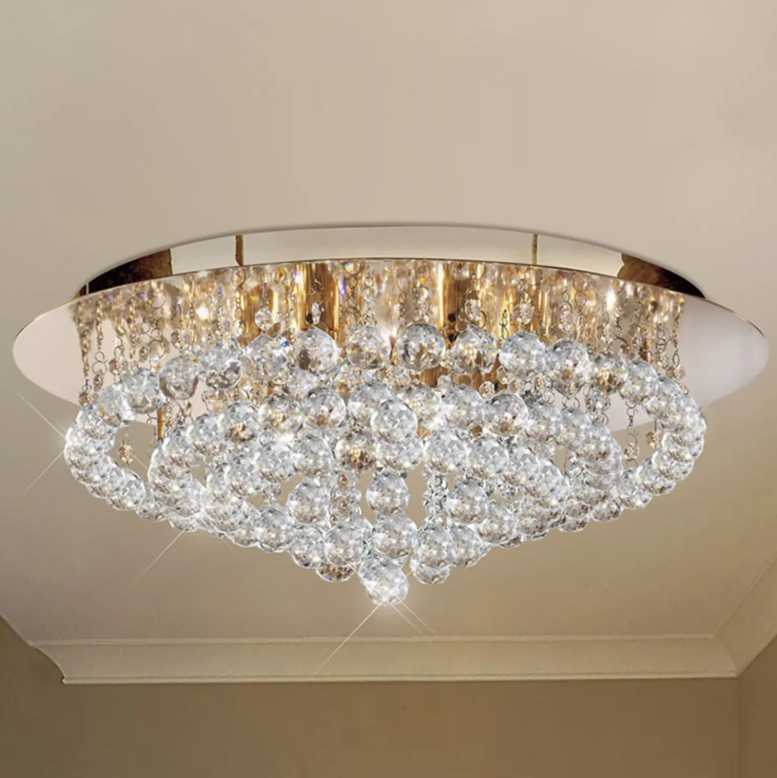 Plafón Hanna, oro, esferas de cristal, Ø 55 cm