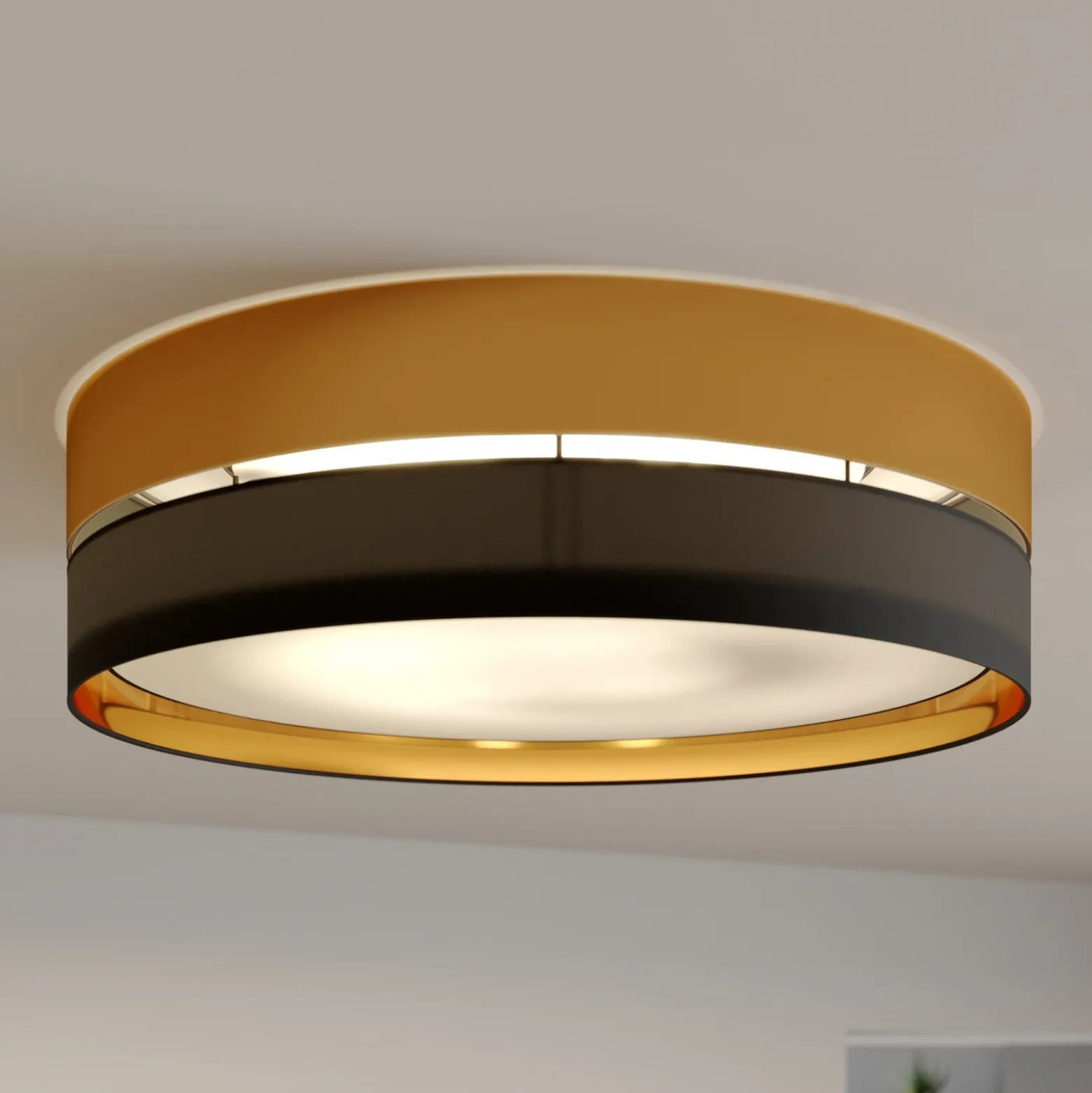 Plafón Hilton, negro/dorado, Ø 60 cm