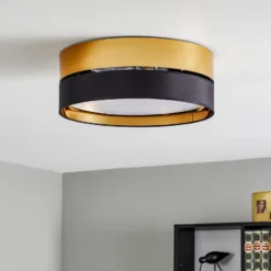 Plafón Hilton, negro/dorado, Ø 45 cm