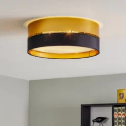 Plafón Hilton, negro/dorado, Ø 45 cm