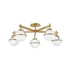Plafón Hollis, 5 luces latón/opalino