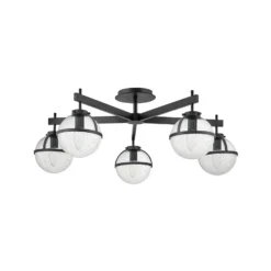 Plafón Hollis, 5 luces, negro/transparente