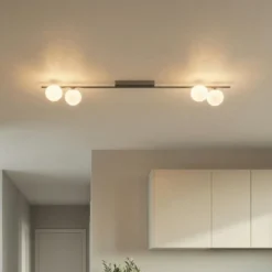 Plafón Imelo, marrón, 4 luces, cristal, longitud 140 cm