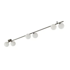 Plafón Imelo, marrón, 6 luces, cristal, longitud 200 cm