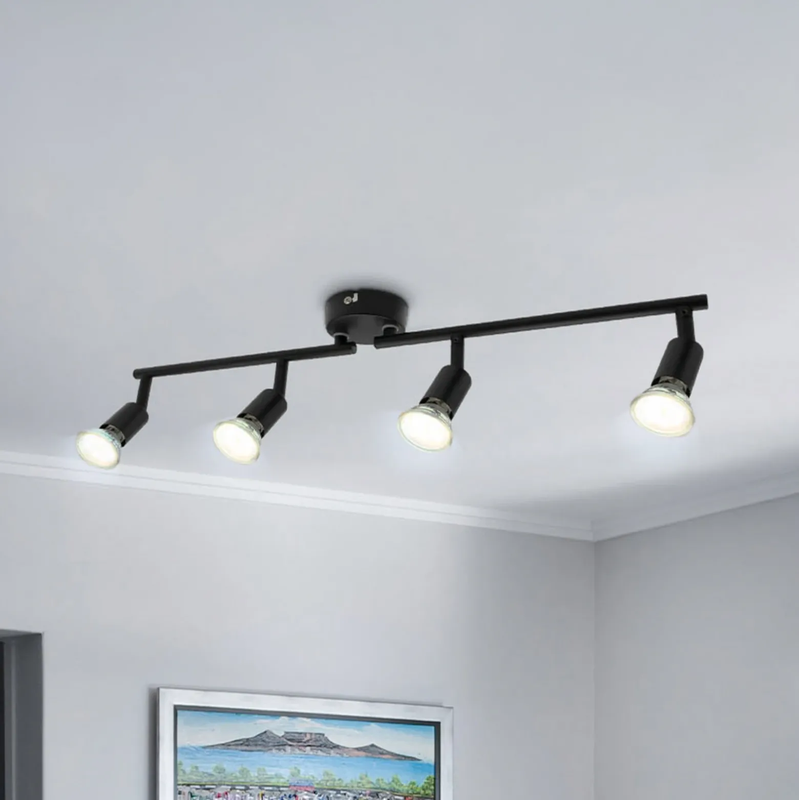 Plafón Jade, negro, con 4 luces, GU10, 3.000 K