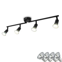 Plafón Jade, negro, con 4 luces, GU10, 3.000 K