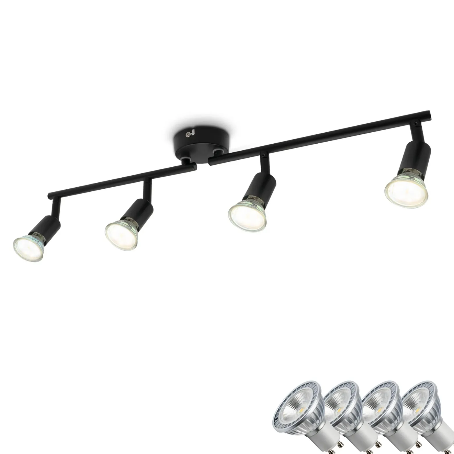 Plafón Jade, negro, con 4 luces, GU10, 3.000 K
