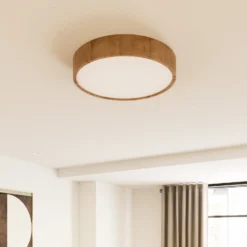 Plafón Kerio, Ø 47 cm, madera de roble natural
