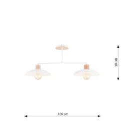 Plafón Kobe, 2 luces, acero, madera, blanco