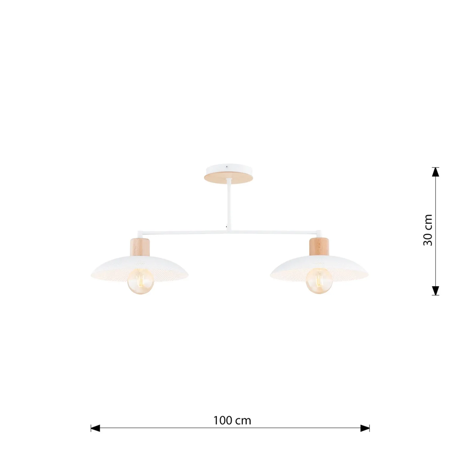 Plafón Kobe, 2 luces, acero, madera, blanco