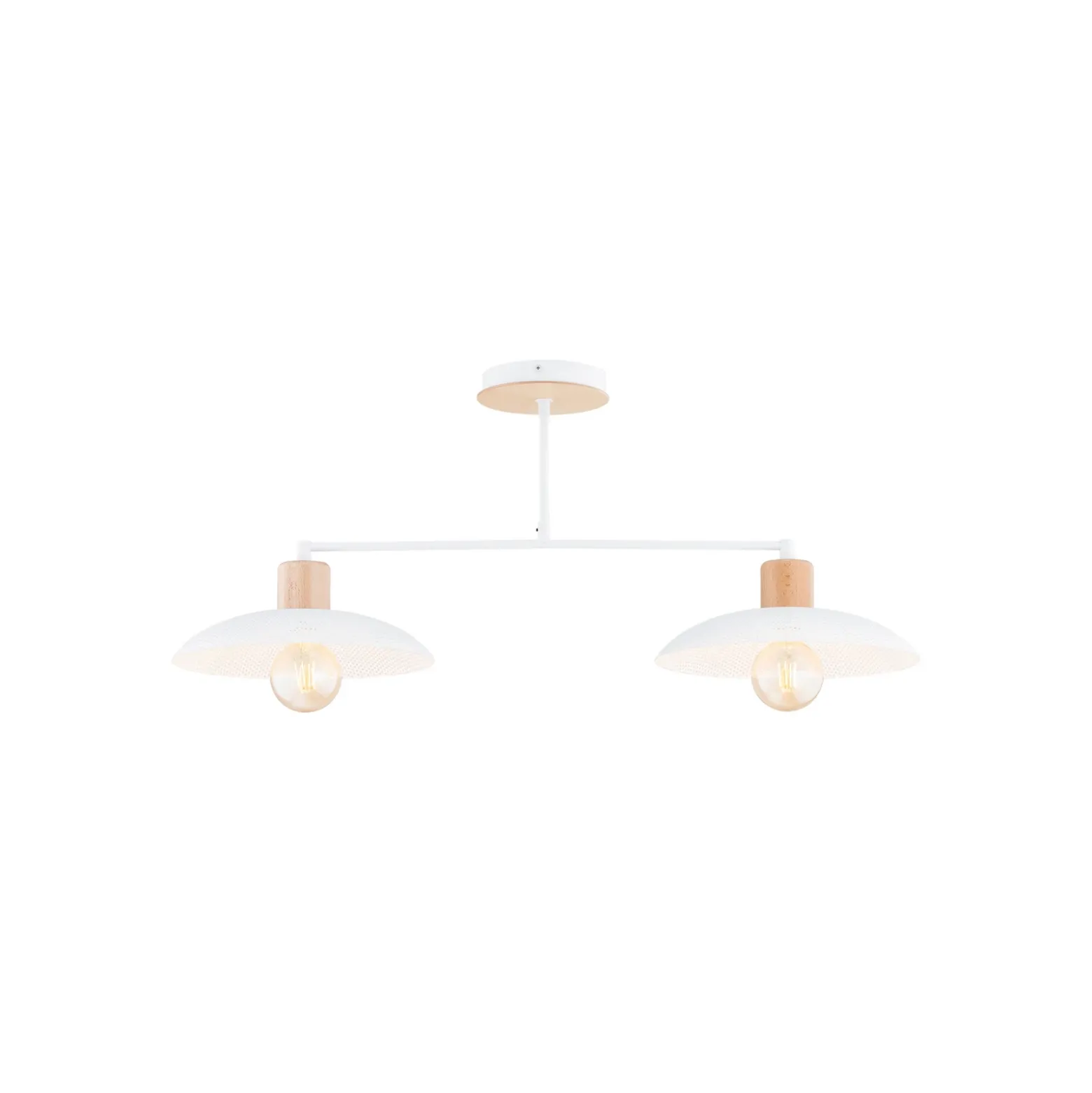 Plafón Kobe, 2 luces, acero, madera, blanco