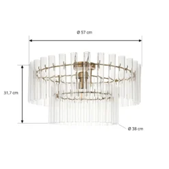 Plafón Leanna de Lucande, transparente/latón, Ø 54 cm, cristal