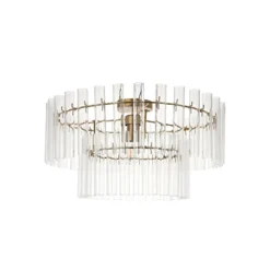 Plafón Leanna de Lucande, transparente/latón, Ø 54 cm, cristal